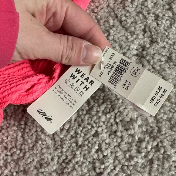 NWT Aerie Crinkle Halter Cheekiest One Piece Swimsuit Coral Sun Medium - Picture 8 of 8